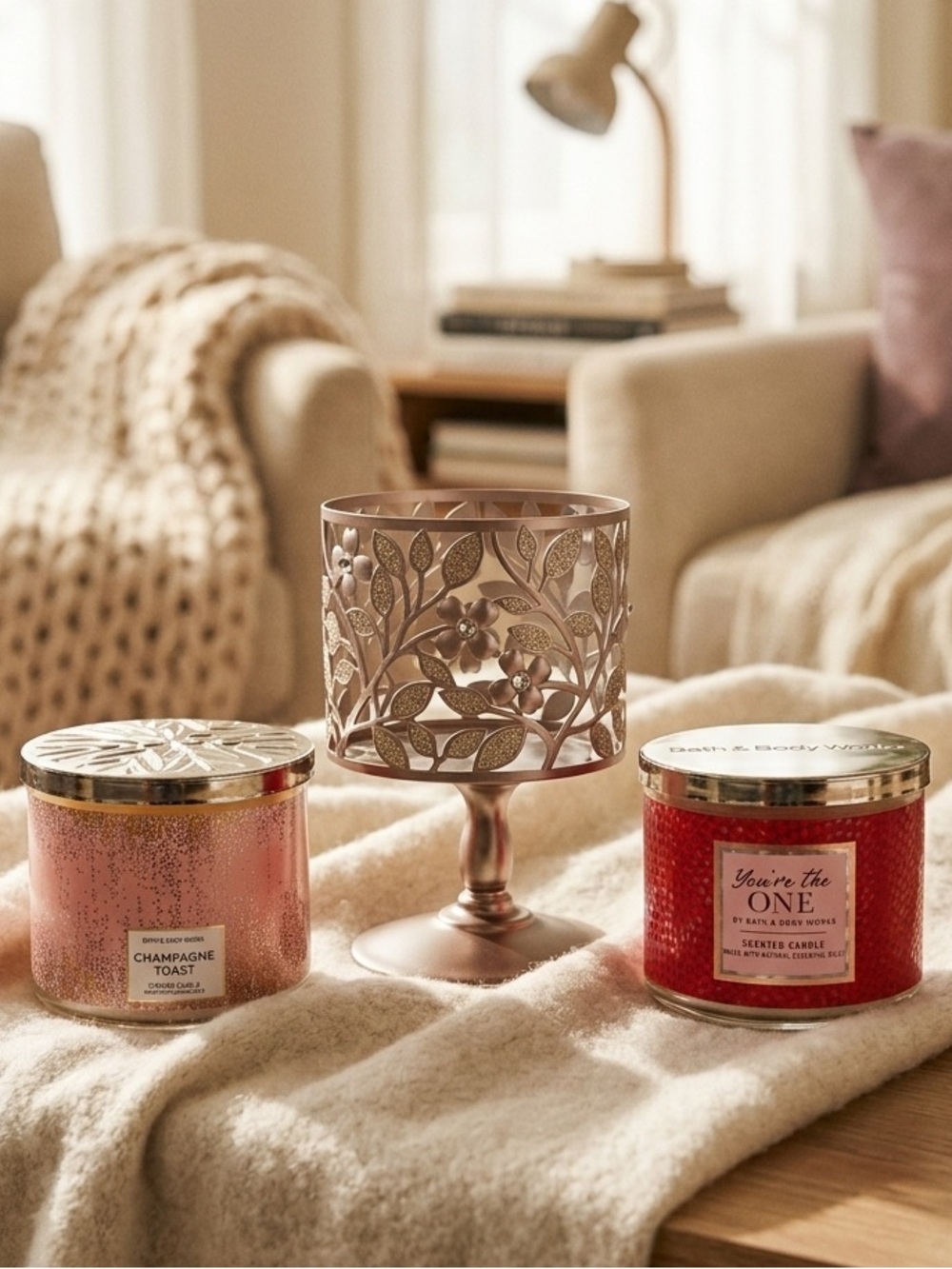 B.B Works Set Of 2 Candles You’re the One, Champagne Toast and 1 Candle Holder